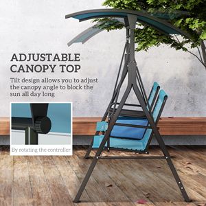 Dondolo da Giardino per 2 Persone con Tettuccio, Tavolino Portaoggetti, Portabicchieri, Cuscini Impermeabili e Struttura in Metallo - Product Image 4