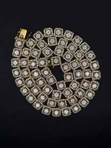 Luxury Iced Square Cushion Link Hip Hop Cuban Chain Yellow Gold Finish VVS Trendy Moissanite <b>Statement</b> <b>Necklace</b> Men Women Party - Product Image 3