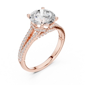 Bague de fiançailles en or rose avec diamant rond brillant et diamants latéraux, style classique, certifiée GIA, bijoux pour femmes - Product Image 1
