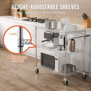 Carrello portaoggetti da cucina a 3 ripiani, capacità 661 libbre, carrello in metallo con ruote in acciaio, scaffale in filo metallico, carrello portaoggetti in metallo - Product Image 2