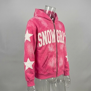 Sweat-shirt à capuche rose Snowgrace avec appliques étoiles, coupe classique, unisexe, vêtements décontractés d'hiver - Product Image 2