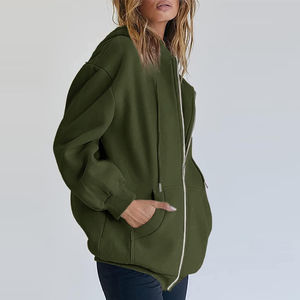 Sweat à capuche zippé oversize tendance pour femme – Qualité supérieure, couleur et taille personnalisables, option logo frontal, prix de gros - Product Image 3
