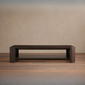 Modern Teak Coffee <b>Table</b> Contemporary Design with Carved Legs Rectangular Dark <b>Brown</b> Center <b>Table</b> Open Storage Shelf - Product Image 6