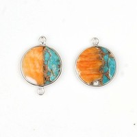 Meilleures ventes : Connecteur de breloque à double trou de 12 mm en argent sterling, avec breloques tendance en cuivre, turquoise et coquille d'ormeau épineux