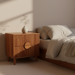 Table basse moderne et durable avec 2 tiroirs, en bois d'hévéa, MDF, placage de chêne, poignée en bois pour salle à manger - Product Image 2