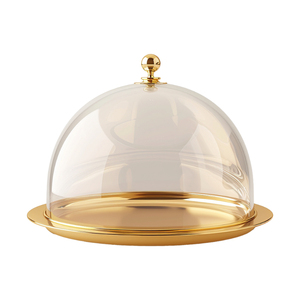 Golden Brass <b>Cake</b> Platter With Glass <b>Dome</b> Cover Hemisphere Shape Reusable Dessert Display <b>Stand</b> Countertop <b>Cake</b> <b>Dome</b> - Product Image 1