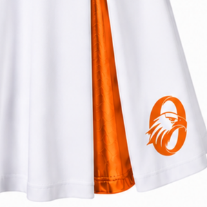 Conjunto de Uniforme de Porristas Sublimado Blanco y Naranja sin Mangas, Top Corto y Falda Deportiva para Equipo, Ropa Deportiva de Entrenamiento y Alto Rendimiento, Personalizable - Product Image 5