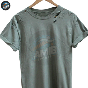 Nouveau design, vente chaude, t-shirts déchirés pour hommes, toile de haute qualité, col rond, respirant, léger, personnalisable, best-seller - Product Image 5