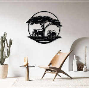 Arte Mural Circular Moderno de Hierro con Diseño de Elefante, Decoración Artesanal de Metal Negro para el Hogar, con Recubrimiento en Polvo, para Colgar - Product Image 2