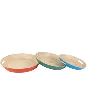 Plateau de service rond en bambou tissé à la main, design minimaliste, léger, écologique, pour la décoration de la maison, présentoir de table - Product Image 1