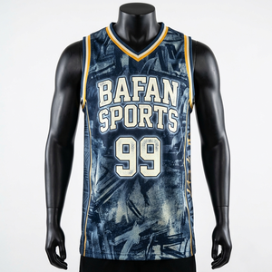 เสื้อบาสเก็ตบอลผู้ชาย Elite 165 GSM ผ้าโพลีเอสเตอร์ตาข่ายระบายความชื้น สีน้ำเงินกรมท่า พิมพ์ลายกราฟิกแบบ Sublimation พร้อมโลโก้สั่งทำพิเศษ - Product Image 4