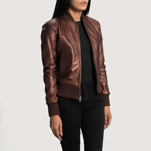 Chaqueta Bomber Acolchada de Piel de Oveja Marrón Furat Leathers, Ecológica, de Secado Rápido, Transpirable, con Bordado 3D, con Cierre para Mujer, Invierno - Product Image 4