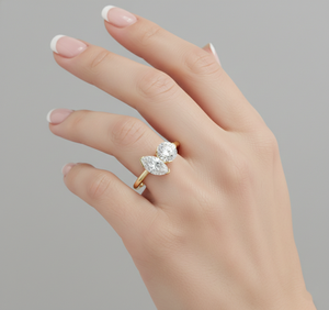 แหวนเพชรทรงกลมและทรงมาร์คีส์ เพชรเลี้ยงในห้องปฏิบัติการ ชุบทองคำชมพู สำหรับแหวนหมั้นและแหวนแต่งงานที่ได้รับการรับรอง - Product Image 6