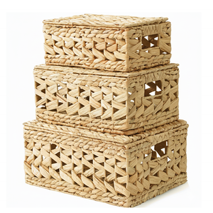 Handwoven Water Hyacinth Storage Basket Rectangle <b>Bin</b> Lid Foldable Organizer for Clothing Home Bathroom <b>Kitchen</b> Office 3-6L - Product Image 3