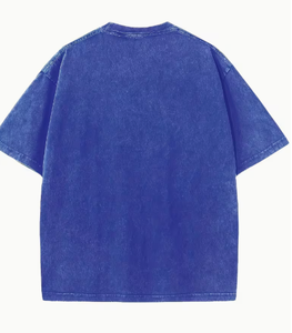 เสื้อยืดผู้ชายไซส์ใหญ่ สีน้ำเงินล้วน ผ้าฝ้าย แขนสั้น คอกลม สไตล์วินเทจ สตรีทแวร์ ซักแบบแซนด์วอช น้ำหนัก 320 กรัม - Product Image 2