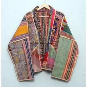 เสื้อแจ็คเก็ตคันธาทำมือสไตล์วินเทจสำหรับผู้หญิง แขนยาว คอวี ผลิตจากผ้าฝ้ายอินเดียถักทอแบบเป็นมิตรต่อสิ่งแวดล้อม ปักลาย ตกแต่งด้วยงานปักมือ เหมาะสำหรับฤดูใบไม้ร่วงและฤดูหนาว - Product Image 6