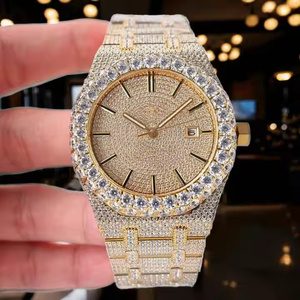 Montre à quartz de luxe pour hommes avec lunette sertie de diamants Moissanite, montre analogique haut de gamme pour professionnels - Product Image 3