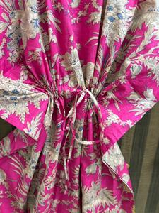 Vestido Kaftán Floral de Algodón para Mujer, Túnica de Playa Ligera, Ropa de Verano Informal, Estampado Bohemio, Maxi Vestido con Mangas Murciélago, Hecho a Mano - Product Image 4