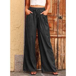 2025 2025 été femmes taille haute noir Denim pantalon côté sensation large jambe jean avec cordon taille 4 - Product Image 5