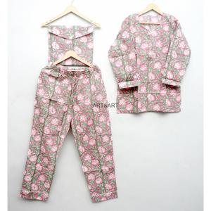 Ensemble de pyjamas en coton 100% à imprimé floral, manches longues, col mandarin, vêtements de nuit décontractés, saison printemps - Product Image 5