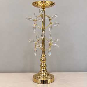 Gold Candelabra Decorative Metal <b>Candle</b> <b>Holder</b> Crystal Glass Accents Floral Leaf Design <b>Tall</b> Taper Wedding Christmas - Product Image 3