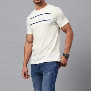 T-shirt rayé blanc et noir pour homme, col rond, coton, décontracté, été, manches courtes, coupe classique, tissu doux, streetwear - Product Image 4