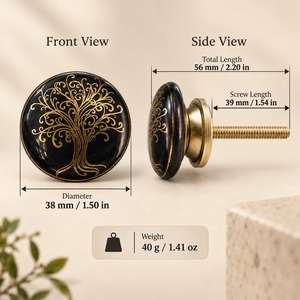 SHUBHAM Black & Gold Tree of Life <b>Ceramic</b> Cabinet <b>Knob</b> Round Decorative <b>Drawer</b> Pull Handle with Metal Base for Furniture - Product Image 6