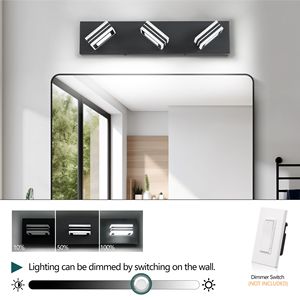 Applique murale LED moderne 3 lumières noir mat pour salle de bain avec abat-jour en acrylique, éclairage haut et bas - Product Image 4