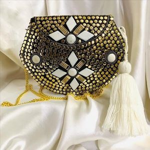 Bolso de Hombro de Lujo Hecho a Mano con Arte de Mosaico Kundan, Diseño Floral, Bolso Cruzado para Mujer, Bolso de Mano para Fiesta o Noche - Product Image 2