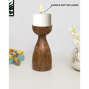 Walnut Wood Turned Spindle <b>Candle</b> Holder | Vintage Farmhouse | Wholesale - Product Image 2