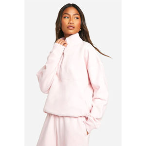 Vente en gros de sweats à capuche décontractés pour femmes en coton uni, coupe ample, à basculement de manches et à ourlet côtelé - Product Image 6