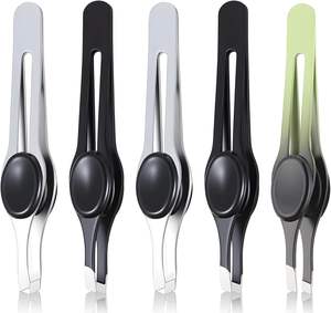 5 pinces à épiler de luxe incurvées en acier inoxydable à haute teneur en carbone, à pointe inclinée, pour sourcils et cils, écologiques - Product Image 2