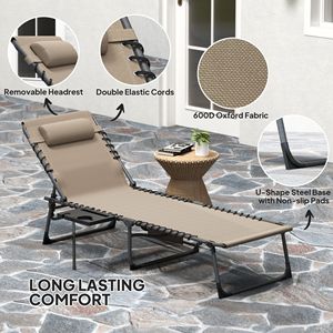 Sdraio Pieghevole Beige da Esterno con Schienale Regolabile a 5 Livelli, Tavolino Laterale Resistente alle Intemperie e Tasca Porta Cuscino per Prendere il Sole - Product Image 5