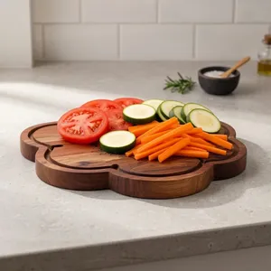 Planche à découper en bois d'acacia avec motif floral, planche à découper en bois faite à la main pour la cuisine, décoration et service alimentaire - Product Image 2