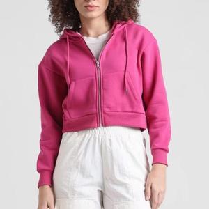 Sudaderas con capucha para mujer al por mayor, lisas, oversize, de algodón, estilo crop, streetwear, con capucha, forro polar, con cremallera, a la moda - Product Image 2