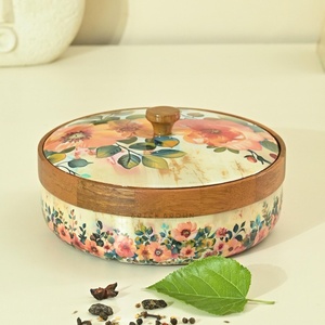 Handmade Enamel Printed Wooden Bowl <b>Spice</b> Organizer Dry Fruit and Nut Serving Bowl <b>Kitchen</b> Storage Factory Price for FBA Sellers - Product Image 3