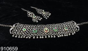 Conjunto de collar de plata oxidada étnica india al por mayor, conjunto de joyería de moda roscada azul para mujer - Product Image 3