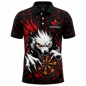 Polo de Manga Corta para Hombre con Estampado de Lobo Rojo y Negro, Transpirable, de Poliéster Tejido, Ropa Deportiva Informal - Product Image 1