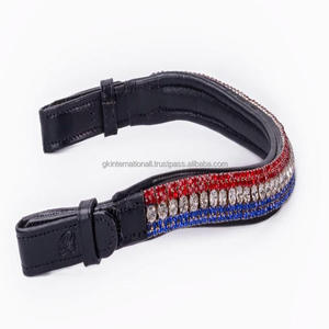 Design personnalisé fabriqué à la main noir anglais selle en cuir cheval front bande décorée avec 5 rangées de cristaux colorés diamante - Product Image 5