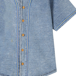 Premium SGRho Denim <b>Baseball</b> Jersey for Women | Greek Letter Button-Up Shirt | Premium Embroidered Applique Sorority Denim - Product Image 4