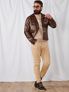 Unisex Premium Genuine Leather <b>Racer</b> <b>Jacket</b> Slim Fit Stand Collar Vintage Distressed Motorcycle Streetwear Coat Front High - Product Image 2