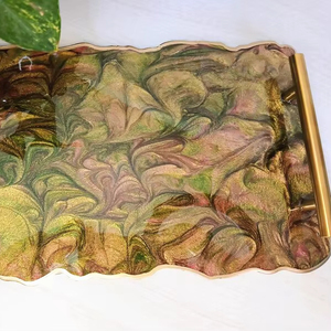 Luxury Epoxy Resin Tray steel Handle Best <b>Flower</b> Design and High Quality Resin Serving Tray at best price - Product Image 1