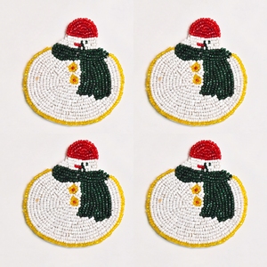 Ensemble de sous-verres mignons en forme de bonhomme de neige perlé, blancs, pour boissons d'hiver, décoration de table de Noël, pour tasses à café, thé, mugs et verres, vente en gros - Product Image 1