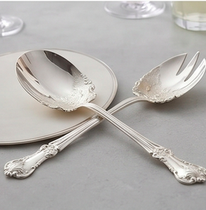 Elegante Juego de Cuchara y Tenedor de Metal con Diseño Ornamentado, Acabado de Alto Brillo, Apto para Lavavajillas, Ideal para Bodas - Product Image 4
