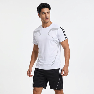 Men's <b>White</b> Short Sleeve Crew <b>Neck</b> Moisture Wicking Polyester Tennis <b>T</b>-<b>Shirt</b> Regular Fit Striped Pattern Sublimated Print - Product Image 6