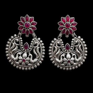 Wholesale Antique Silver Ruby Fashion <b>Earrings</b> | Indian Boho Dangle Drop <b>Earrings</b> From Rajasthan | Direct Factory Manufacturer - Product Image 1