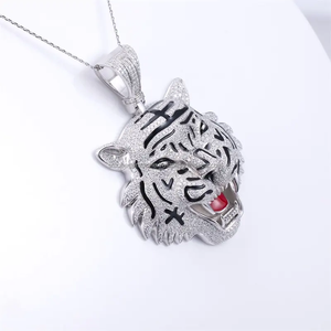 Personalizado Hip Hop Iced Out Diamond Moissanite aleación 925 plata esterlina Tigre colgante collar - Product Image 5