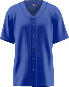 เสื้อเบสบอลแขนสั้นคอวีสีน้ำเงิน เสื้อเชิ้ตลำลองโพลีเอสเตอร์แห้งเร็วสำหรับฤดูร้อน - Product Image 1