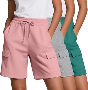 Women's Shorts Solid Color Cargo Shorts Mid Waist Drawstring Knitted Casual Pants With Pockets Regular Fit Purple Blue Black - Product Image 4