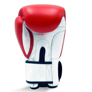 Gants de boxe en cuir PU personnalisés, professionnels, rouge et blanc, avec fermeture à boucle sécurisée, support de poignet, gants d'entraînement, fabrication en usine - Product Image 3